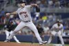 Houston Astros' Justin Verlander delivers a pitch during the first inning of a baseball game against the Miami Marlins, Wednesday, Aug. 16, 2023, in Miami. (AP Photo/Wilfredo Lee)
