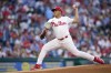 Philadelphia Phillies' Ranger Suarez pitches during the first inning of the second baseball game in a doubleheader against the Washington Nationals, Tuesday, Aug. 8, 2023, in Philadelphia. (AP Photo/Matt Slocum)