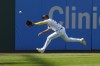 CORRECTS POSITION TO LEFT FIELD, NOT RIGHT FIELD - Cleveland Guardians left fielder Oscar Gonzalez can't get to a ball hit for a double by Detroit Tigers' Miguel Cabrera in the first inning in the first baseball game of a doubleheader, Friday, Aug. 18, 2023, in Cleveland. (AP Photo/Sue Ogrocki)