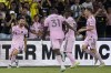 Inter Miami forward Lionel Messi (10) celebrates his goal against Nashville SC with teammates during the first half of the Leagues Cup championship soccer match Saturday, Aug. 19, 2023, in Nashville, Tenn. (AP Photo/George Walker IV)