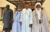 From left; President of the ECOWAS Commission, Mousa Tourey, ECOWAS Special Envoy to Republic of Niger, General Abdulsalami Abubakar, Niger ousted President Mohamed Bazoum and Sultan of Sokoto Alhaji Muhammad Saad Abubakar III, pose in Niamey, Niger, Saturday, Aug. 19, 2023. An official present at talks between Niger's mutinous soldiers and a delegation from West Africa's regional bloc tells The Associated Press that talks Saturday, Aug. 19, 2023, yielded little and that the soldiers are under pressure from regional sanctions as they refuse to reinstate the country’s president whom they toppled nearly a month ago while being fearful of attacks from France.. (AP Photo, File)