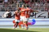 Union's Kevin Behrens, center, celebrates after scoring this side second goal during the German Bundesliga soccer match between 1. FC Union and 1. FSV Mainz 05 in Berlin, Germany, Sunday, Aug. 20, 2023. (AP Photo/Markus Schreiber)