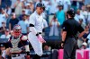 New York Yankees' Aaron Judge, center, argues a call with home plate umpire Fieldin Culbreth, right, as catcher Reese McGuire watches during the ninth inning of a baseball game Sunday, Aug. 20, 2023, in New York. The Red Sox won 6-5. (AP Photo/Frank Franklin II)