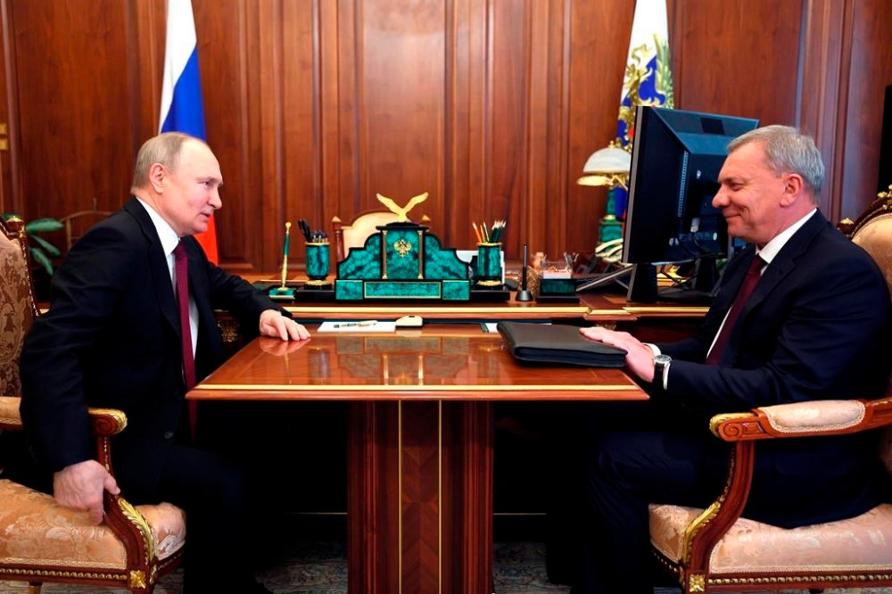 FILE -listens to Yuri Borisov, the CEO of the Russian State Space Corporation