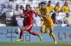 FILE - Jordan's midfielder Mousa Al Tamari, left, vies for the ball with Australia's defender Milos Degenek during the AFC Asian Cup group B soccer match between Australia and Jordan at Hazza bin Zayed stadium in Al Ain, United Arab Emirates, on Jan. 6, 2019. Al Tamari, who was lured from neighboring Belgian club Leuven, and fellow recruit Akor Adams, have teamed up to score five goals in Montpellier's opening two games in the French league this season. (AP Photo/Hassan Ammar, File)