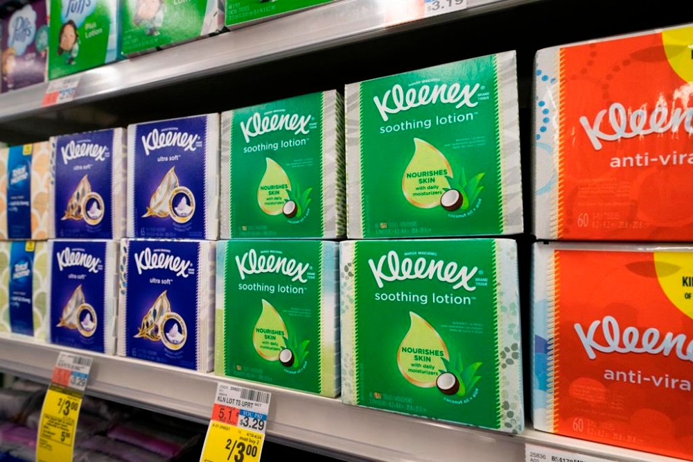 U.S. manufacturer Kimberly-Clark says it is exiting the consumer facial tissue business in Canada this month. Boxes of Kleenex tissues are displayed in a pharmacy, Monday, April 19, 2021 in New York. THE CANADIAN PRESS/AP-Mark Lennihan