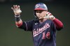 Washington Nationals' Ildemaro Vargas celebrates after getting a base hit during the eighth inning of a baseball game against the Miami Marlins, Friday, Aug. 25, 2023, in Miami. (AP Photo/Wilfredo Lee)