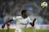 Marseille's Ismaila Sarr controls the ball during the French League One soccer match between Marseille and Brest at the Velodrome stadium in Marseille, France, Saturday, Aug. 26, 2023. (AP Photo/Daniel Cole)