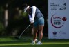 Megan Khang, of the U.S., hits her tee shot on the 10th hole during the third round at the LPGA CPKC Canadian Women's Open golf tournament, in Vancouver, on Saturday, August 26, 2023. THE CANADIAN PRESS/Darryl Dyck