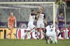 Lecce's Hamza Rafia, centre, celebrates scoring a goal, during an Italian Serie A soccer match between ACF Fiorentina and US Lecce, at the Artemio Franchi Stadium, in Florence, Italy, Sunday Aug. 27, 2023. (Massimo Paolone/LaPresse via AP)