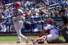 Los Angeles Angels designated hitter Shohei Ohtani at bat during the first inning of a baseball game against the New York Mets, Sunday, Aug. 27, 2023, in New York. (AP Photo/Mary Altaffer)