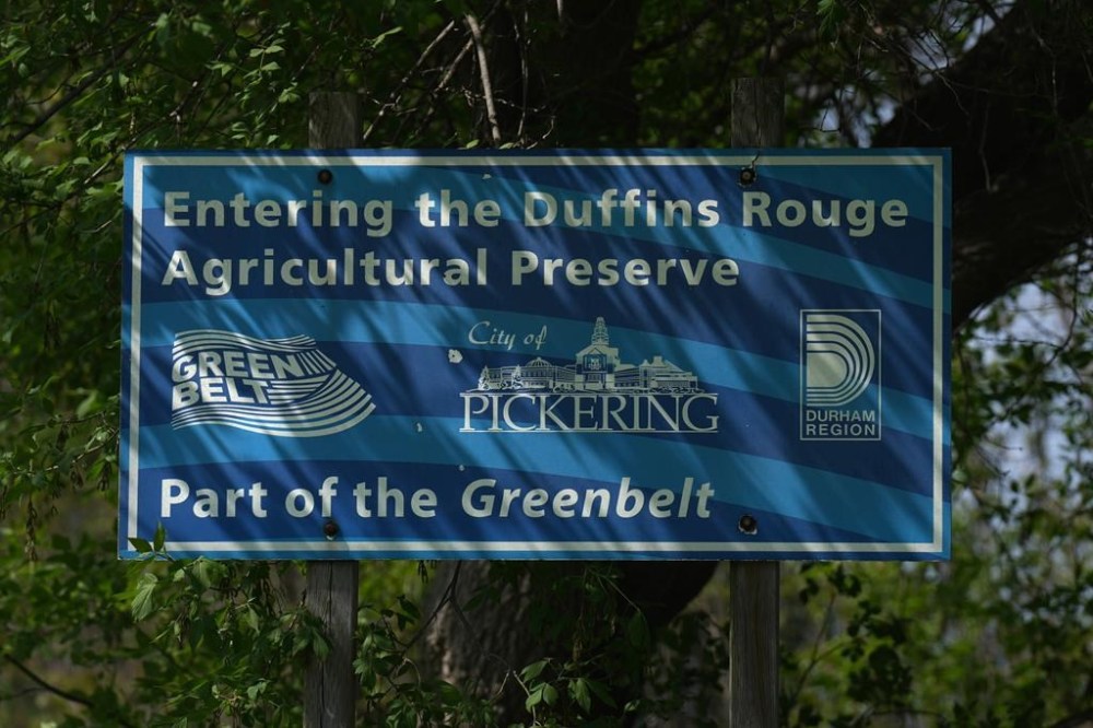 Ontario First Nation chiefs are demanding Doug Ford's government return land to the Greenbelt that the province removed for development. A sign marks an entry point into the Duffins Rouge Agricultural Preserve, part of Ontario's Greenbelt , Monday, May 15, 2023, THE CANADIAN PRESS/Chris Young