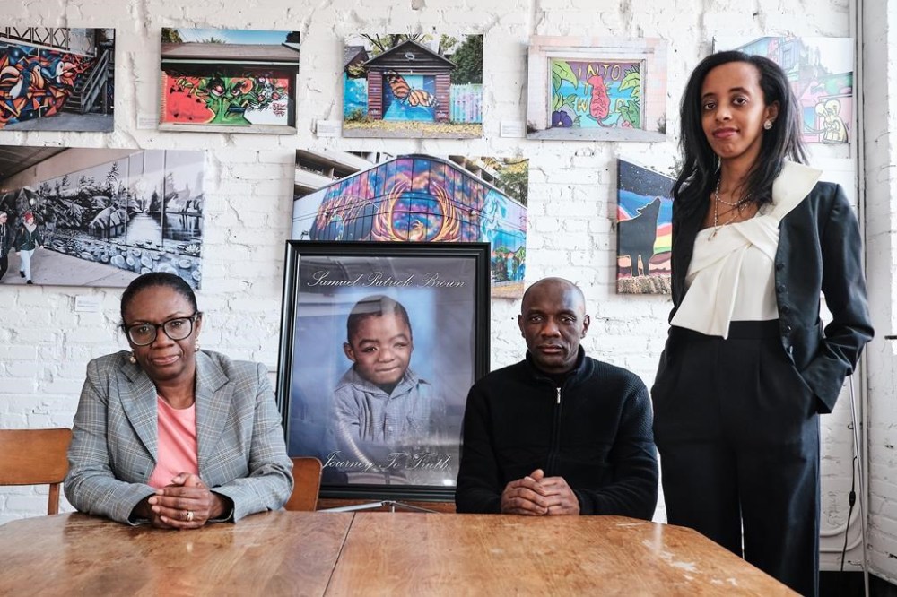 Mother Andrea Brown, father Gladstone Brown and lawyer Saron Gebresellasi (right) are shown with a portrait of Samuel Brown in a handout photo. A coroner's inquest has heard that overnight staff at an Ontario school for blind children were shocked to find a disabled teen unresponsive after routinely checking on him.
Student support staff working at W. Ross Macdonald School between Feb. 8 to 9, 2018 testified that they had been checking on Samuel Brown at half-hour intervals all night and keeping a close eye on him, given he appeared to have cold symptoms. THE CANADIAN PRESS/HO - Michael YC Tseng MANDATORY CREDIT