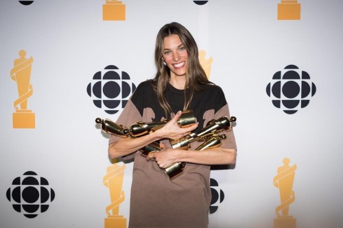 Charlotte Cardin poses for a photograph at the media wall after winning Album of the Year for Phoenix, among others, during the 2022 Juno Awards Broadcast at the Budweiser Stage in Toronto, on May 15, 2022. THE CANADIAN PRESS/Tijana Martin