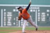 Houston Astros' Framber Valdez delivers a pitch to a Boston Red Sox batter in the first inning of a baseball game, Wednesday, Aug. 30, 2023, in Boston. (AP Photo/Steven Senne)