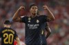 FILE - Real Madrid's Jude Bellingham celebrates after scoring his side's second goal during a Spanish La Liga soccer match against Almeria at the Power Horse Stadium in Almeria, Spain, Saturday, Aug. 19, 2023. Real Madrid was confident it had locked up the heir to Luka Modric when it signed Jude Bellingham in the offseason. The 14-time European champions hadn’t counted on also getting a streak scorer. The 20-year-old England midfielder leads the Spanish league with four goals in three games (AP Photo/Fermin Rodriguez, file)