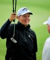 Perrine Delacour, of France, smiles while walking off the 18th hole during the first round of the LPGA Portland Classic golf tournament in Portland, Ore., Thursday, Aug. 31, 2023. (AP Photo/Craig Mitchelldyer)
