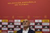Spain's national soccer coach Luis de la Fuente waits to give a press conference where he will announce the squad for the upcoming international Euro 2024 qualifying matches, in Las Rozas, Spain, Friday, Sept. 1, 2023. (AP Photo/Paul White)