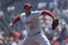 Cincinnati Reds pitcher Hunter Greene works against the San Francisco Giants during the first inning of a baseball game in San Francisco, Wednesday, Aug. 30, 2023. (AP Photo/Jeff Chiu)