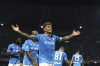 Napoli's Giovanni Di Lorenzo celebrates after scoring during an Italian Serie A soccer match between SSC Napoli and Sassuolo Calcio, at the Diego Armando Maradona stadium, in Naples, Italy, Sunday, Aug. 27, 2023. (Alessandro Garofalo/LaPresse via AP)