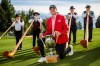 Winner Ludvig Aberg of Sweden poses with the trophy of the Omega European Masters Golf Tournament DP World Tour, in Crans-Montana, Switzerland, Sunday, Sept. 3, 2023. (Jean-Christophe Bott/Keystone via AP)