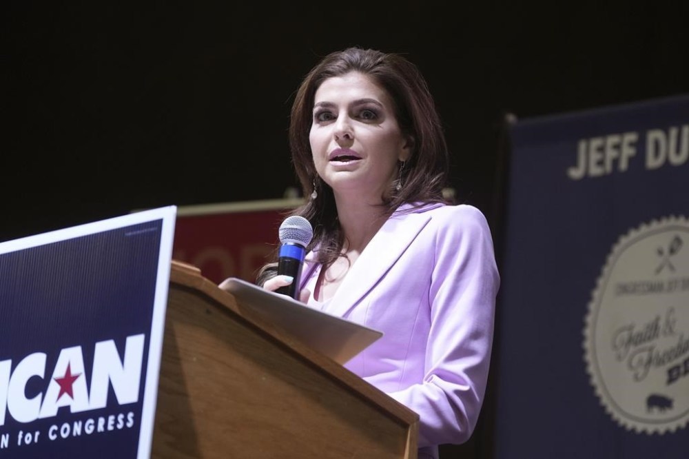 FILE - Casey DeSantis, wife of Republican presidential candidate and Florida Gov. Ron DeSantis, speaks at a Faith & Freedom BBQ fundraiser hosted by Rep. Jeff Duncan, R-S.C., on Monday, Aug. 28, 2023, in Anderson, S.C. Several campaigns are placing a huge emphasis on South Carolina, where the Republican primary is traditionally the last chance for many White House hopefuls to break through before Super Tuesday. (AP Photo/Meg Kinnard, File)