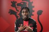 Dutch soccer player Jeremie Frimpong of Bundesliga club Bayer Leverkusen talks during an interview with The Associated Press at the BayArena in Leverkusen, Germany, Tuesday, Aug. 29, 2023. Much will depend on Jeremie Frimpong if Bayer Leverkusen can take the next step to challenge for the German title. Frimpong is a key part of the eye-catching style coach Xabi Alonso favors at Leverkusen. (AP Photo/Martin Meissner)