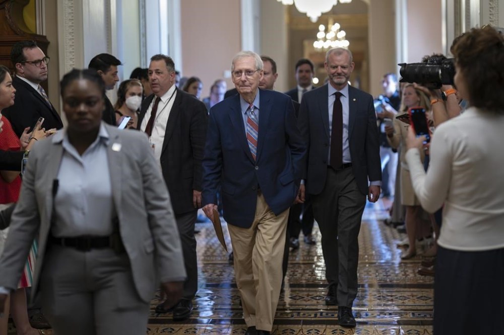 Senate Minority Leader Mitch McConnell, R-Ky., returns to work at the Capitol in Washington, Tuesday, Sept. 5, 2023. Questions have mounted over the long-serving Republican leader's health since McConnell froze up last week during a press conference in Kentucky, unable to respond to a question. It was the second such episode in a matter of weeks. (AP Photo/J. Scott Applewhite)
