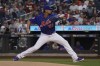 New York Mets' Carlos Carrasco pitches during the first inning of a baseball game against the Los Angeles Angels, Saturday, Aug. 26, 2023, in New York. (AP Photo/Bebeto Matthews)