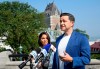 Conservative Leader Pierre Poilievre speaks during a news conference as his wife Anaida looks on, in Quebec City, Wednesday, Sept. 6, 2023. The Conservative Party is holding a three-day convention from Sept.7 to 9 in Quebec City. THE CANADIAN PRESS/Jacques Boissinot