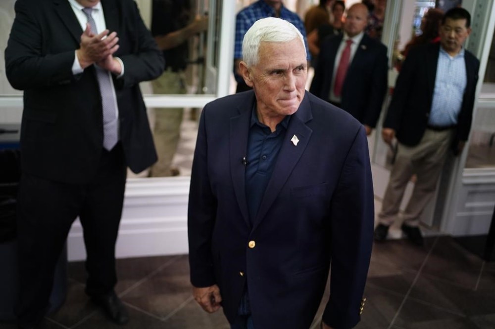Republican presidential candidate former Vice President Mike Pence arrives at a town hall campaign event, Wednesday, Sept. 6, 2023, at New England College in Henniker, N.H. (AP Photo/Robert F. Bukaty)