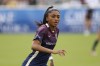 FILE - North Carolina's Kerolin Nicoli (9) handles the ball during an NWSL soccer match against Kansas City, Saturday, March 25, 2023, in Cary, N.C. Louisville will play against North Carolina in the National Women's Soccer League's Challenge Cup title game on Saturday. (AP Photo/Ben McKeown, File)