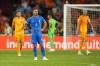 Greece's Dimitris Kourbelis stands after Netherlands' Cody Gakpo scored his side's second goal during the Euro 2024 group B qualifying soccer match between Netherlands and Greece at Philips stadium in Eindhoven, Netherlands, Thursday, Sept. 7, 2023. (AP Photo/Peter Dejong)