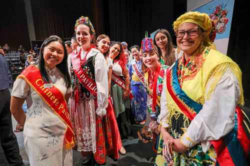 RUTH BONNEVILLE / WINNIPEG FREE PRESS

Folklorama pavilion ambassadors share some laughs at kickoff evem held in combination with a Canadian citizenship ceremony  on Thursday, Aug. 3, 2023.