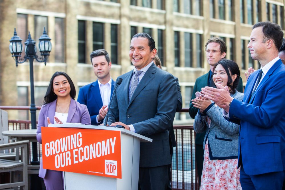 MIKAELA MACKENZIE / WINNIPEG FREE PRESS
“Right now Manitobans are struggling with high inflation. You’re feeling it every time you go to the grocery store; for us to ask you to pay more at this time would be wrong,” NDP leader Wab Kinew said.