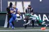 Winnipeg Blue Bombers’ Dalton Schoen (83) catches a touchdown pass during the first half of CFL football action against the Saskatchewan Roughriders in Winnipeg Saturday, September 9, 2023. (John Woods / The Canadian Press)