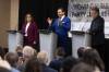 MIKE DEAL / WINNIPEG FREE PRESS
                                Premier Heather Stefanson (PC), Opposition Leader Wab Kinew (NDP) and Liberal Leader Dougald Lamont take part in the Manitoba Heavy Construction Association’s Party Leaders Forum Tuesday morning.