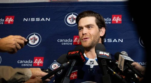 MIKE DEAL / WINNIPEG FREE PRESS
                                Adam Lowry is the third captain in Jets 2.0 history, following Andrew Ladd and, most recently, Blake Wheeler.