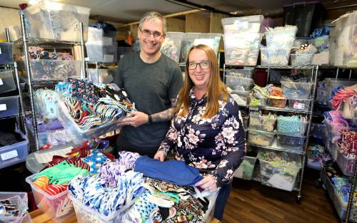 RUTH BONNEVILLE / WINNIPEG FREE PRESS
                                Crystal and Scott Burton are the husband-and-wife duo behind Tree Hugger Cloth Pads, a local company that specializes in reusable menstrual hygiene products.