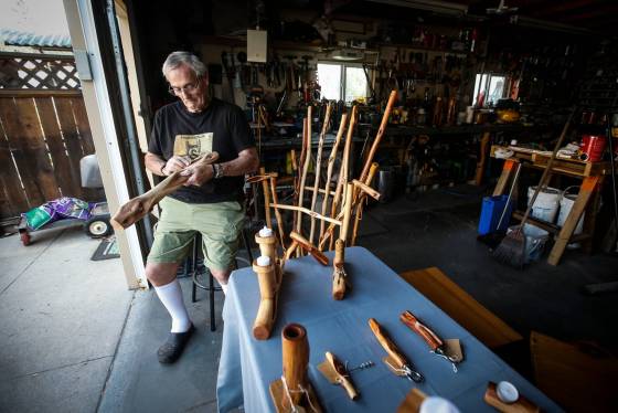 Keven Hawkins began crafting canes for his own personal use after being disappointed by commercial models. (John Woods / Winnipeg Free Press)