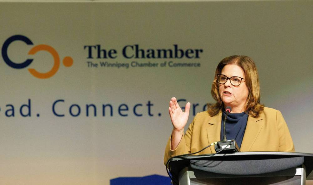 MIKE DEAL / WINNIPEG FREE PRESS
PC’s Heather Stefanson pointed to a slate of recent investments and tax cuts, including a commitment to phase out the provincial payroll tax and cut income taxes.
