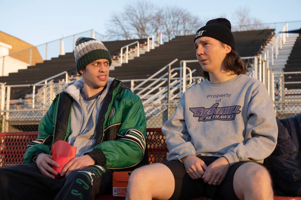 Claire Folger/Sony Pictures
A typecast Pete Davidson (left) and low-key Paul Dano are brothers in Dumb Money.
