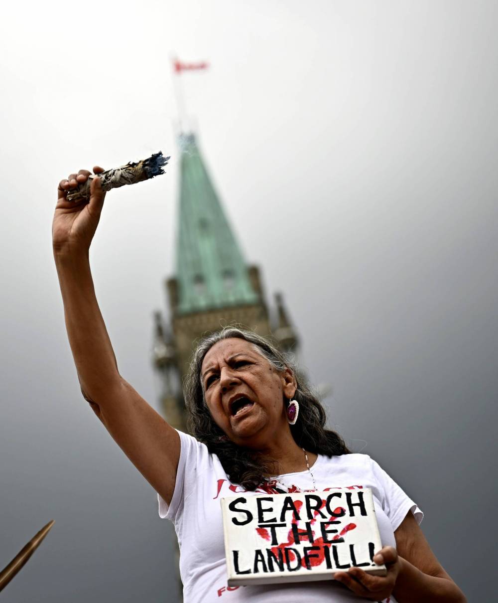 JUSTIN TANG / CANADIAN PRESS FILES
Bridget Tolley, founder of Families of Sisters in Spirit, participates in a rally on Parliament Hill on an International Day of Action to Search the Landfills, in Ottawa, on Sept. 18.