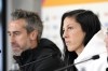 FILE - Spain's Jennifer Hermoso, right, and head coach Jorge Vilda listens to reporters questions during a press conference at Eden Park ahead of the Women's World Cup semifinal match between Spain and Sweden in Auckland, New Zealand, Monday, Aug. 14, 2023. The Spanish soccer federation fired women’s national team coach Jorge Vilda on Tuesday, less than three weeks after his team won the Women’s World Cup title and amid the controversy involving suspended federation president Luis Rubiales. (AP Photo/Alessandra Tarantino, File)
