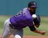 FILE - Colorado Rockies starting pitcher German Marquez delivers against the Cleveland Guardians during the first inning of a baseball game April 26, 2023, in Cleveland. Right-hander Márquez agreed Friday, Sept. 8, 2023, to a $20 million, two-year contract with the Rockies for 2024-25, a deal that allows him to remain with the team as he recovers from Tommy John surgery. (AP Photo/Ron Schwane, File)
