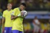 Brazil's Neymar kisses the ball before failing a penalty kick during a qualifying soccer match for the FIFA World Cup 2026 against Bolivia at Mangueirao stadium in Belem, Brazil, Friday, Sept. 8, 2023. (AP Photo/Bruna Prado)