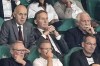 German football federation President Bernd Neuendorf, Vize President Hans-Joachim Watzke and Sporting Director Rudi Voeller, from left, watching on the tribune during the international friendly soccer match between Germany and Japan in Wolfsburg, Germany, Saturday, Sept. 9, 2023. (AP Photo/Martin Meissner)