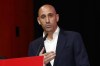 FILE - The president of the Spanish soccer federation Luis Rubiales speaks during an emergency general assembly meeting in Las Rozas, Spain, Friday Aug. 25, 2023. The kiss by Luis Rubiales has unleashed a storm of fury over gender equality that almost marred the unprecedented victory but now looks set to go down as a milestone in both Spanish soccer history but also in women's rights. (Real Federacion Espanola de Futbol/Europa Press via AP)