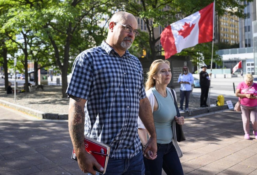 Chris Barber arrives for his trial at the courthouse in Ottawa, on Monday, Sept. 11, 2023. The court is expected to watch several lengthy press conferences hosted by the