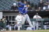 Kansas City Royals' Bobby Witt Jr. singles off Chicago White Sox relief pitcher Lane Ramsey during the eighth inning in the first game of a baseball doubleheader Tuesday, Sept. 12, 2023, in Chicago. (AP Photo/Charles Rex Arbogast)